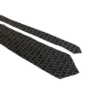 Emilio Romano Silk Tie Geometric Black Gray Italian Office Work Formal Dad Gift
